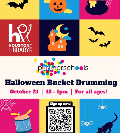 Halloween Bucket Drumming Fun at Houston Public Library-Downtown Plaza in Houston